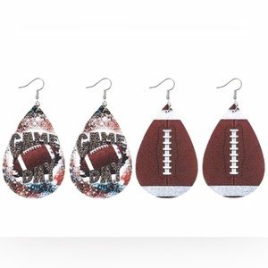 2 Pairs, Water Drop PU Leather Sports Style Rugby Pattern Dangle Earrings